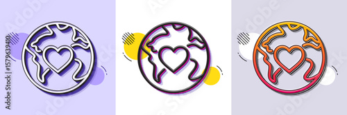 World donation line icon. Halftone dotted pattern. Gradient icon with grain shadow. Global charity sign. Online donate symbol. Line donation icon. Various designs. Vector