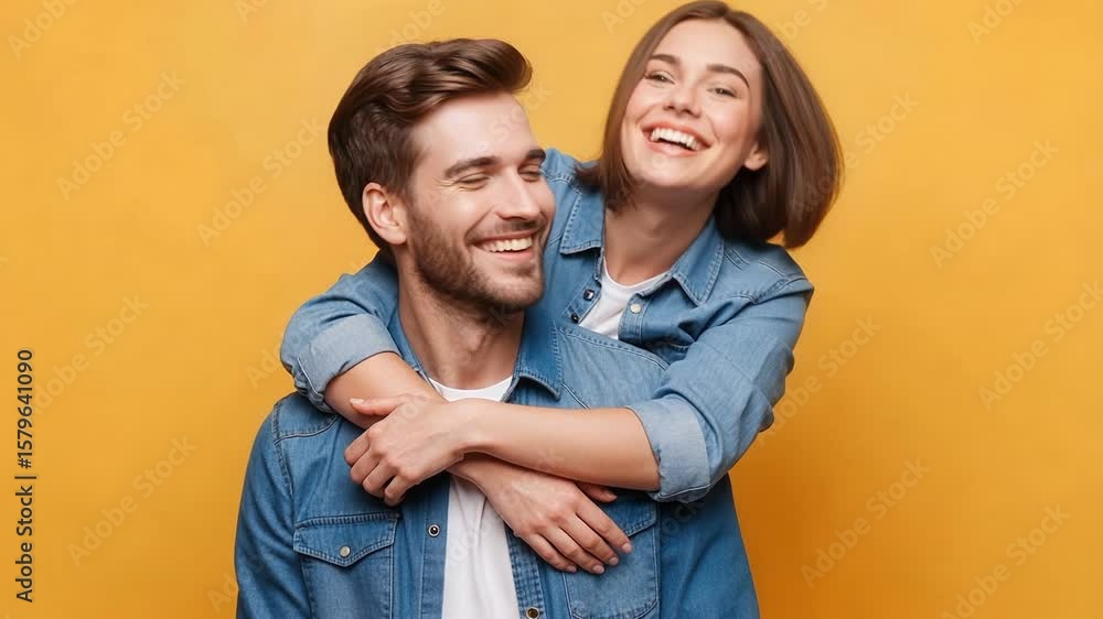 Happy couple smiling together looking at camera with joy Happy couple smiling together looking at camera with joy