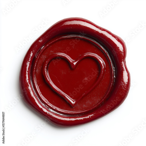 Red sealing wax with heart symbol on white background