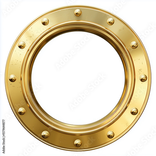 Golden porthole framing empty space on white background