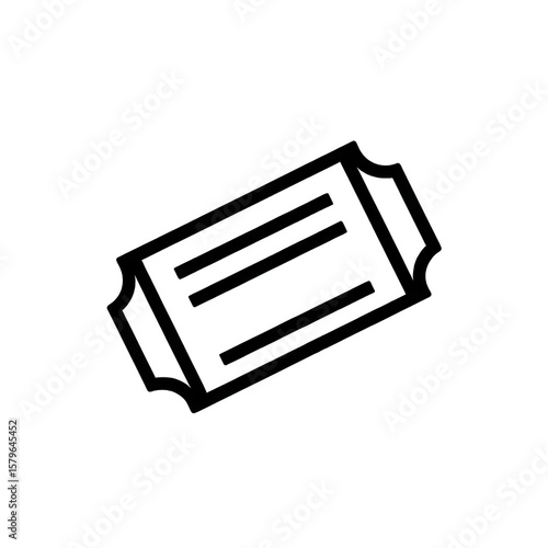 Simple line vector icon of a ticket, in black outline on a white background, png, transparent