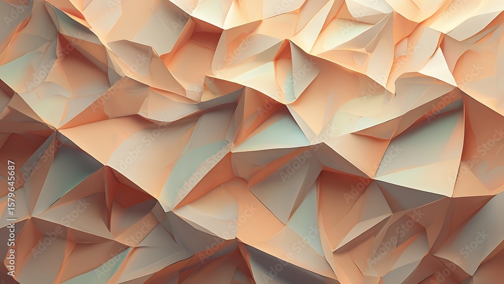 Obraz premium Abstract Peach and Gray Origami Texture, Geometric shapes with light reflecting patterns in origami inspired digital artwork
