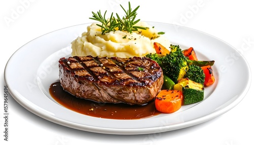 Grilled steak with mashed potatoes and vegetables (2)