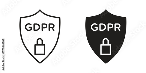GDPR shield icon vector modern flat and stroke designs