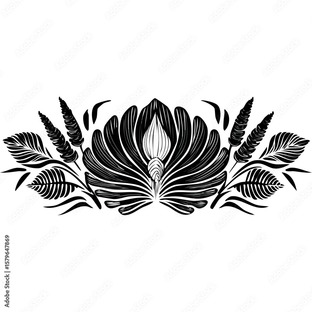 Fototapeta premium Seashell, floral seamless pattern 