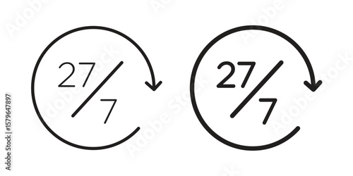 24 7 icon vector modern flat and stroke designs