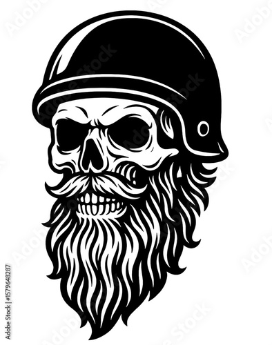 A skull with a helmet on top of a man's head