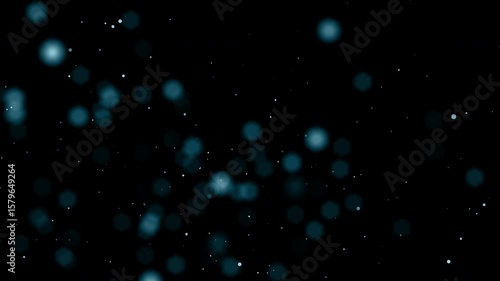 Overlay teal bokeh lights shimmer on a black background for design. Perfect for digital backgrounds, festive invitations, and holiday graphics.