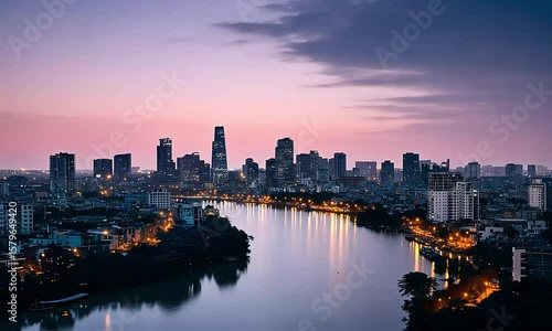 Wallpaper Mural Serene city nightscape, river reflecting sparkling lights and vibrant skyline Torontodigital.ca