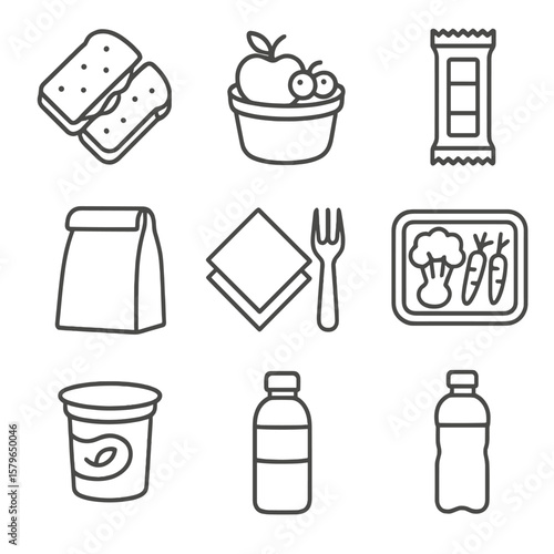 Bottle lunch bar icon bag set water vector snack veggie small
