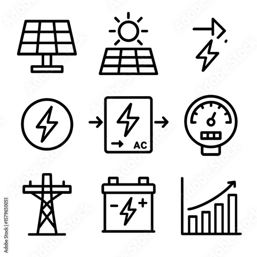 Battery power connection sun icons to solar icon grid storage energy vector