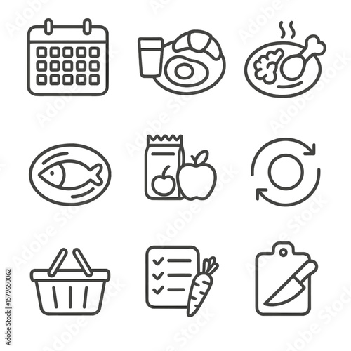 Repeat weekly meal dinner day vector ingredients icon icons food lunch prep