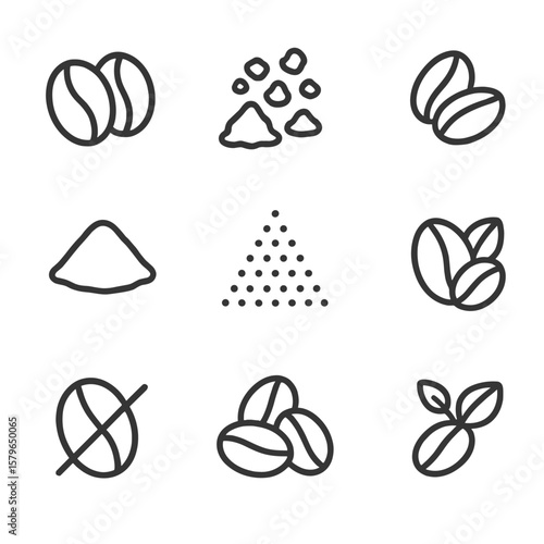 Vector coffee grind bean whole coarse fine icon collection roasted espresso