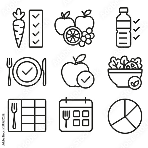Chart vector symbol icon clean nutrition meal checklist vegetable eating healthy icons
