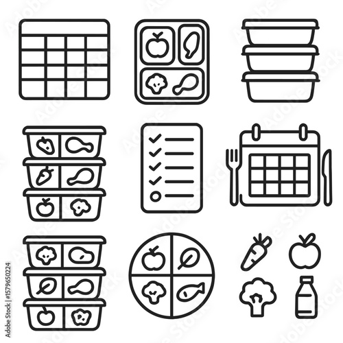 Vector planner trays chart ingredients utensils weekly boxes icon prep icons meal