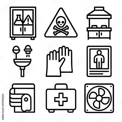Chemical safe ventilation lab station kit icon aid icons first box hood