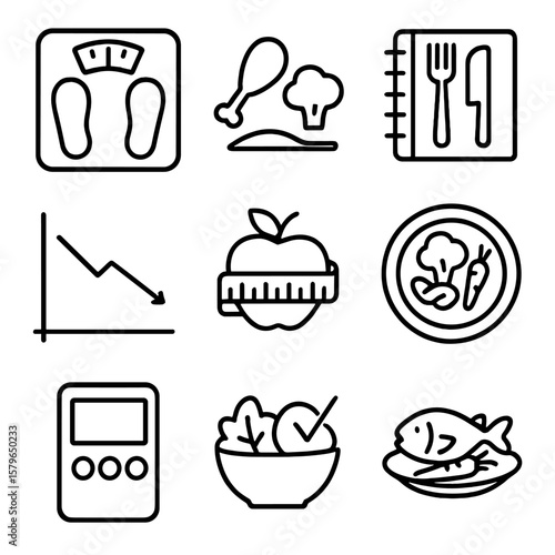 Measure management apple icon icons salad weighing food weight meal log vector