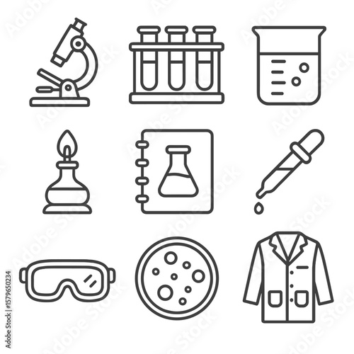 Safety burner vector goggles icon lab coat pipette rack home notebook