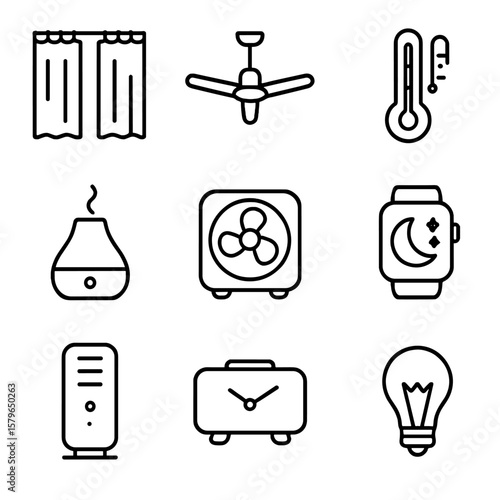 Purifier thermometer icon blackout sleep environment white essential icons diffuser bedside vector