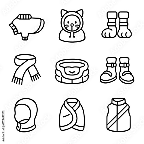 Vector icon sweater dog pet scarf reflective winter cat booties wear bed