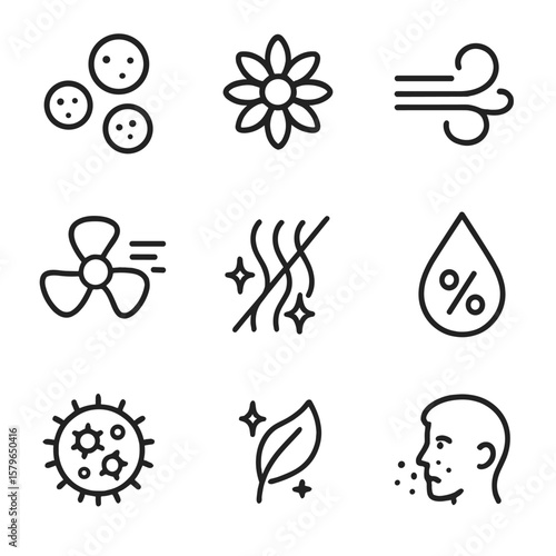 Airflow allergy particle vector icon humidity clean air fresh odor icons quality