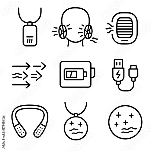 Neckband bubble recharge wearable mini air usb necklace vector pod icon purifier