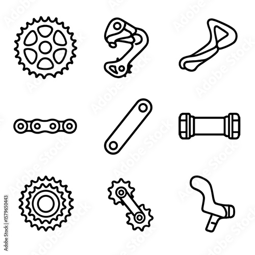Chainring bike bottom vector rear cassette drivetrain wheels icons shifter bracket derailleur