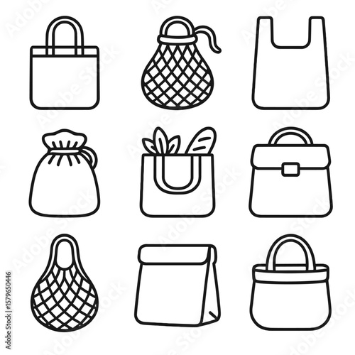 Tote collapsible produce lunch reusable snack pouch vector bags shopping icons bag