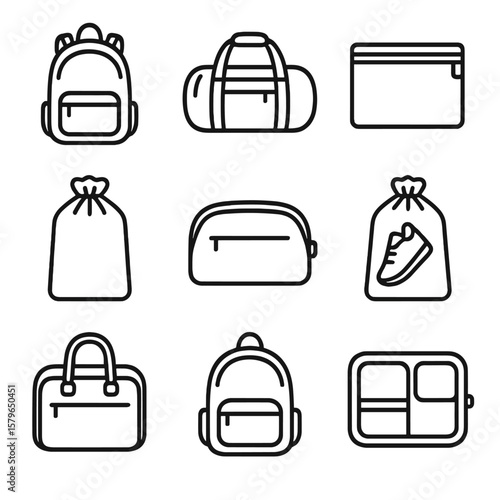 Sack travel toiletry icon bag carry clear icons pouch zip vector backpack