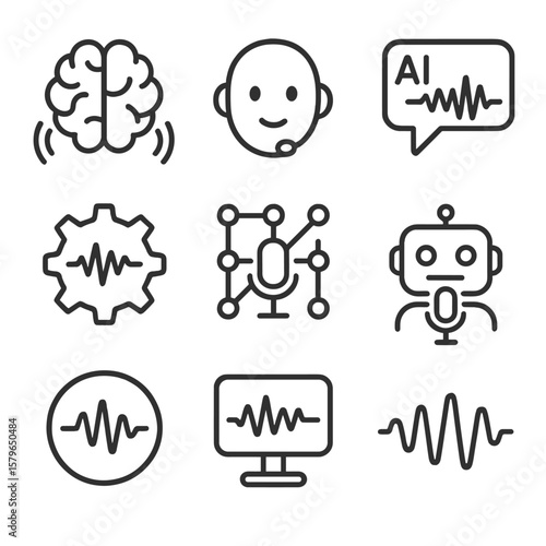 Mic smart sound icon ai dashboard gear neural head vector voice assistant