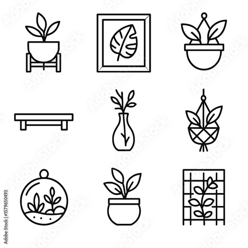 Decor icons plant natural terrarium macramé print vector framed botanical icon leaf