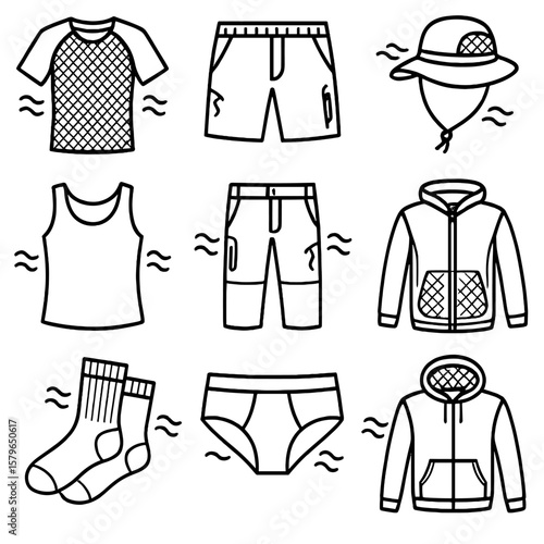 Gear shorts icon underwear vented vector breathable socks jacket hiking hoodie