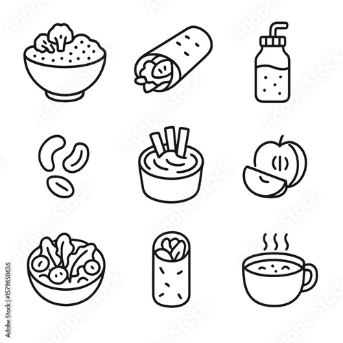 Smoothie lunch rice icon apple icons wrap vector bottle salad cup healthy