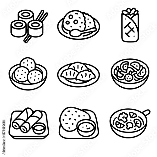 Salad icon fry lunch stir pasta curry icons balls falafel international dip