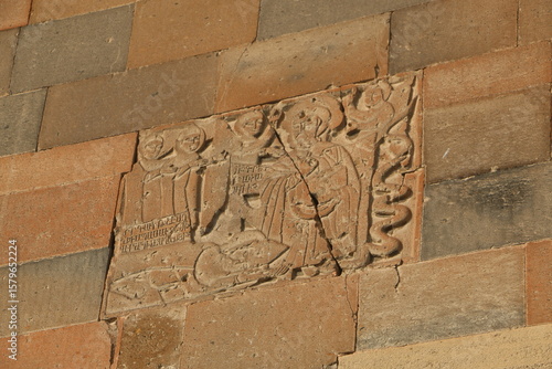 carved stone on the wall of Khor Virap monastery in armenia