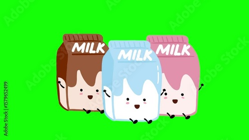 Cute kawaii milk smiling, looping animation