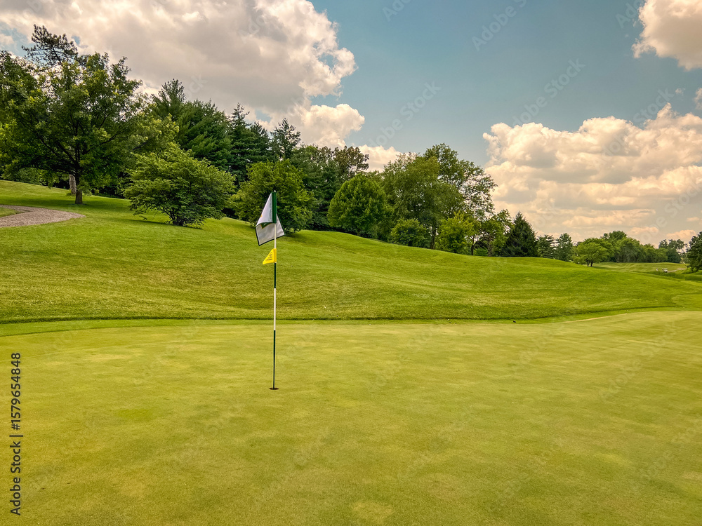 Obraz premium Summer views of beautiful golf course fairway. Located within Forest Park in St. Louis, Missouri, USA.