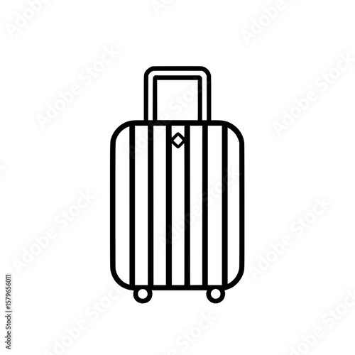 Line icon of a rolling suitcase with telescopic handle symbolizing travel, luggage, or airport concepts