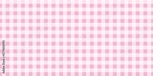Pink gingham or vichy pattern. Checkered picnic plaid texture. Tablecloth, blanket, basket napkin or towel textile print. Baby or teenage girl modern fabric coquette design. Vector flat illustration.