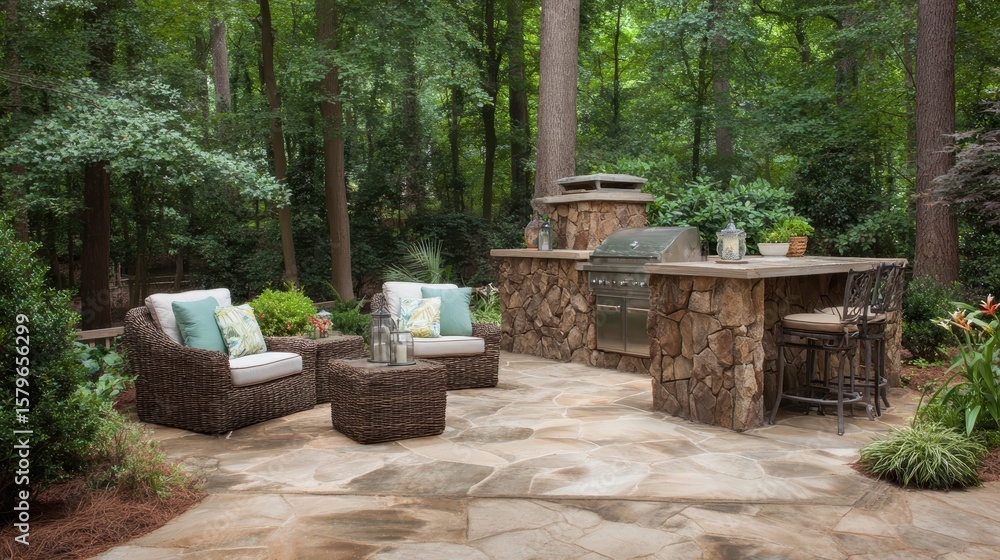 Fototapeta premium Outdoor Kitchen Patio Design: Backyard Grill & Seating
