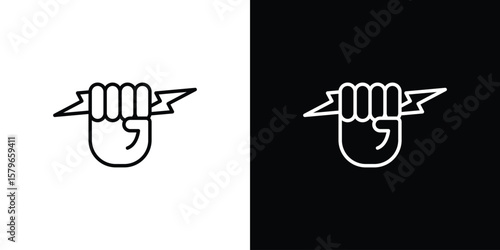 Hand with Power icon in trendy stroke liner style. Set of Website icon vector.