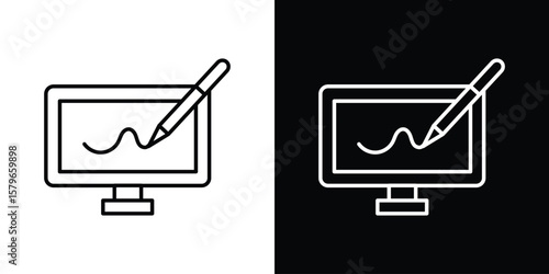 Electronic signature icon in trendy stroke liner style. Set of Website icon vector.