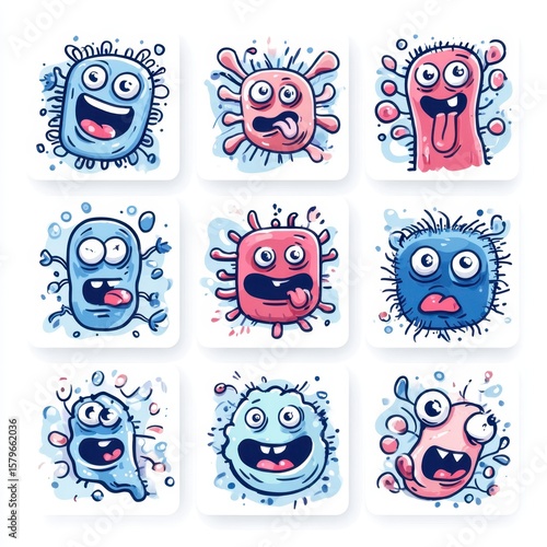 Wallpaper Mural Whimsical Microbial Characters: A collection of playful and quirky illustrations depicts various microorganisms, each with its own unique expression. Torontodigital.ca