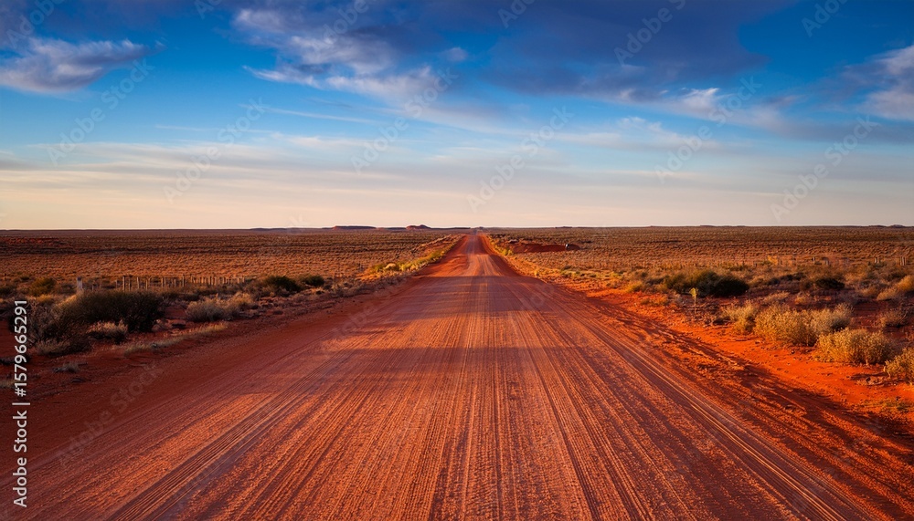 Naklejka premium evening in the australian outback dirt road near coober pedy
