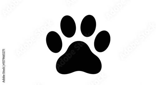 Simple black silhouette of a dog paw print on a white background.