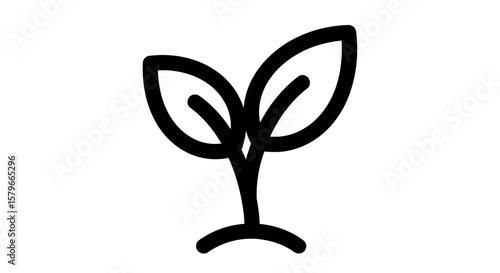 Simple black line drawing of a young plant sprouting from the soil, showing two leaves.