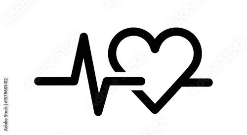 Simple black and white illustration of a heart symbol with a connected electrocardiogram line.