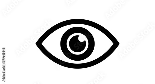 A stylized, minimalist black and white illustration of a human eye with a prominent pupil.