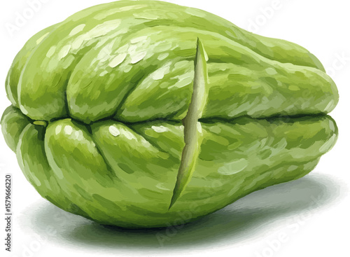 Cut Chayote Squash with oil painting
