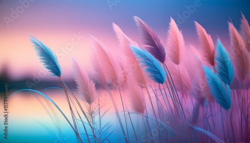 dreamy reed a neon lit stalk embraces pastel hues creating an ethereal botanical portrait with soft gradients and artistic flare for a tranquil nature scene